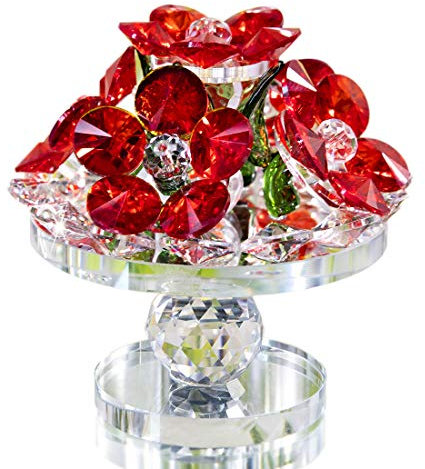 H&D HYALINE & DORA Kristall Rote Blumen Figur, Glas Sammlerstück Geschenk Ornamente, Heimdekoration Tischdekoration