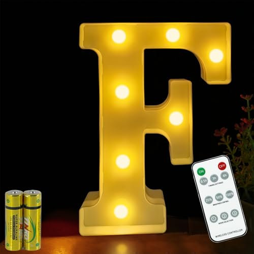 Buchstaben Lichter HONPHIER® Buchstabe Lampe Fernbedienung Alphabet Lampe LED Brief Beleuchtung Buchstabe Licht Beleuchtete Buchstaben Nachtlichter Dekoration für Geburtstag Party Hochzeit (F)