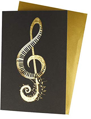 mugesh Doppelkarte Musikmotiv gold mit Umschlag - Schönes Geschenk für Musiker (Violinschlüssel mit Tastatur)