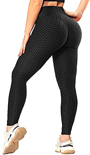 RIOJOY Damen Push Up Leggings - High Waist Anti Cellulite Leggins Scrunch Butt Po Lifting Sporthose Yogahose, Schwarz M