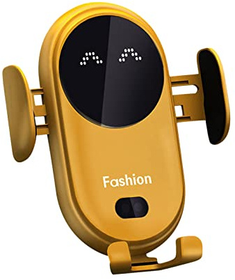 Smart Wireless Car Phone Holder With Auto-Sensing Charger - 10W Fast Charging Air Vent Mount, 360° Rotation Infrared Sensor (Yellow)