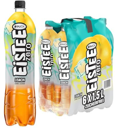 Rauch Eistee Zero Lemon | Durstlöschender, zuckerfreier Eistee | Genuss mit Zitronen Geschmack | Kalorienarme Erfrischung | Aus Schwarztee und Hagebutte | 6x 1,5 Liter PET Flasche