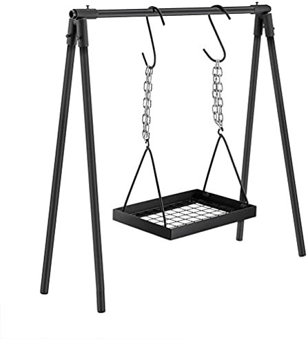 Angyu Camping Grill Adjustable Multifunctional Swing Grill Portable Cooking Rack with 6 Hooks for Picnic/Campfire Party (Black, 93.98 x 29.21 x 86.87 cm)