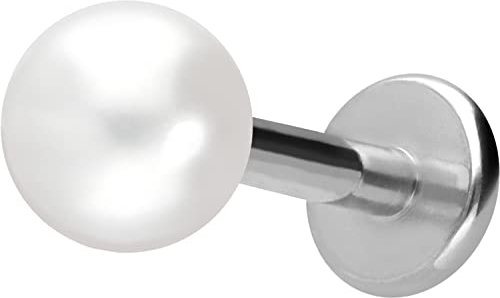 PIERCINGLINE Titan Labret mit Gewinde synth. PERLE Piercing Ohr Helix Lobe Tragus Silberfarben 5 x 1,2 x 6 mm