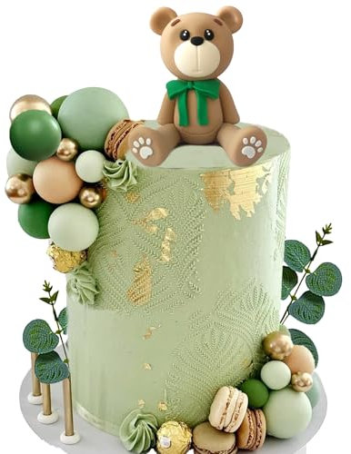 Bear Cake Toppers Bear Balls Cake Decorations with Stars Clouds Cake Toppers for Boy Girl Baby Shower Birthday Party Decorations (Green Bear Set)
