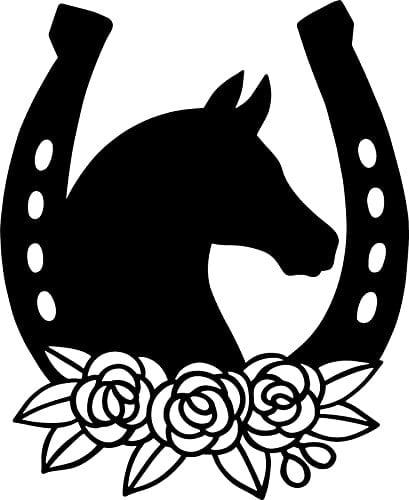 Horse and Horseshoe with Flowers Vinyl Decal Sticker for Car/Window/Wall (Black Gloss)