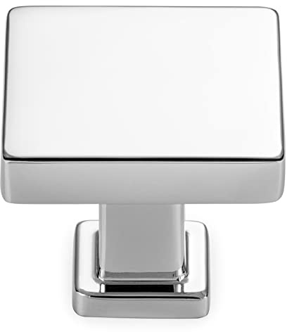 KOOFIZO 20-Pack Square Top & Base Cabinet Knob - Chrome Pull Handle (30mm / 1.2 Inch) for Kitchen Cupboard Door, Bedroom Dresser Drawer, Bathroom, Vanity, Wardrobe Hardware
