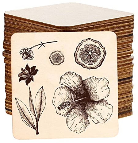 Quadratische Holzplatten, 30 Stück Quadratische Holzscheibe, 10 cm Durchmesser, 2,5 mm Dick, DIY Handwerk Holz Scheiben,Helle Holz Ausschnitte, für Kunst, Schild Plaque, Ornamente oder als Deko