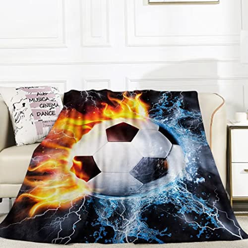 Kuscheldecke Kinder FußBall, Super Warme Fußball Flauschig Flanell Decke, Weich Plüsch Fleece FußBall Wohndecke Geschenke für Teenager Jungs Männer Überwurfdecke für Bett Sofa Couch Deko- 130x152cm