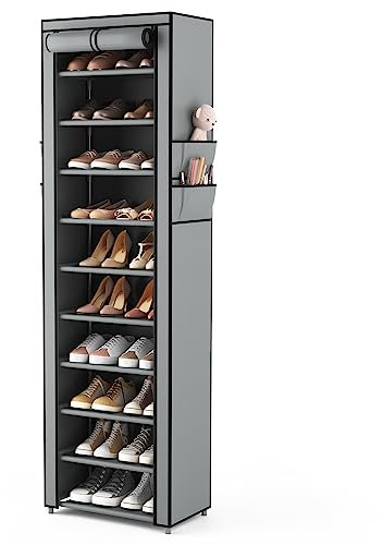 VTRIN Zapatero vertical estrecho organizador de zapatos alto para armario, entrada, 10 niveles, cubierta no tejida, estante para zapatos con capacidad para 20-22 pares, gabinete de almacenamiento de