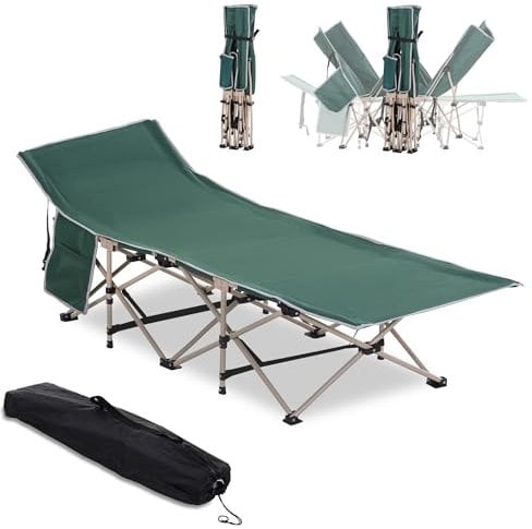 Outsunny Feldbett faltbar Campingbett mit Tragetasche 190 x 68 x 52 cm Campingliege bis 150 kg Gästebett für Erwachsene Klappbett für Indoor, Outdoor, Garten Camping Reisen Grün
