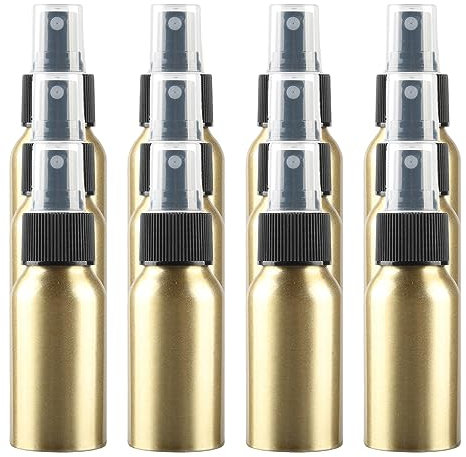 BPZXL 24 Piezas Rellenables 50ml Oro Botella de Aluminio con Bomba en Negro,Niebla Fina Atomizador, para Perfumes Cosméticos Viajes y rtículos de Agua Cosmético