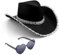 Silom Cowboyhut, Halloween-Kostüm, Cowgirl-Hut für Damen und Herren, Erwachsene, Westernkuh-Mädchen-Hut mit Herz, Brille, verkleiden, Kuhmädchen-Kostüm für Junggesellinnenabschied