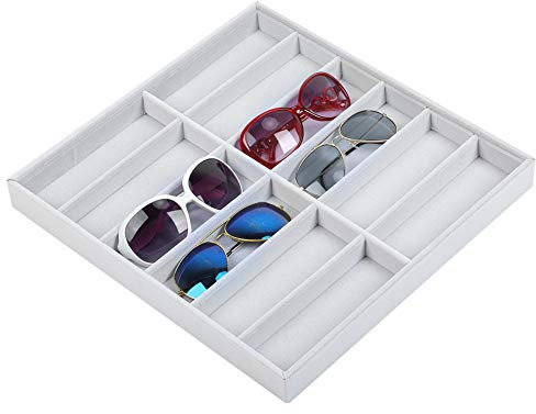 Hapivida Stapelbare Brillen Vitrine 12 Fächer Sonnenbrillen Etui Aufbewahrungsbox, Brillensammler Display Tablett ohne Abdeckung für Tisch, Schreibtisch, Schublade