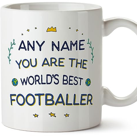 MUGFFINS Tazas Personalizadas para FUTBOLISTA - En Inglés - World's Best - 11 oz / 330 ml - Regalo Personalizable original y divertido