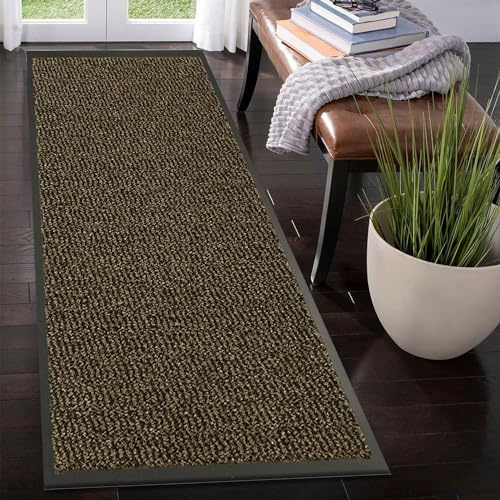 Rugs Inn Sunny Rubber Runner - Heavy Duty Waterproof Non Slip Strong PVC Backing Rubber Large Floor Mat Indoor Outdoor Kitchen Hallway Runners Rug (90 x 150, Brown)