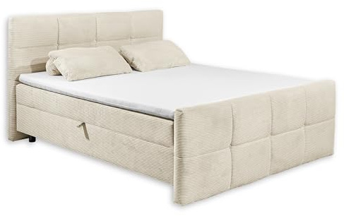 Stella Trading Tijuana 6 Boxbett 160x200 in Cord-Optik, Cream - Bequemes Doppelbett mit Bettkasten & Kaltschaum Topper - 162 x 112 x 225 cm (B/H/T)