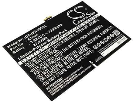Cameron Sino Batterie de rechange pour A1673, A1674, A1675, iPad 10.2, iPad 10.2 2019, iPad 10.2 7ème génération, iPad 6.3, iPad 6.4, iPad Pro 9.7 PN: A1664 7300 mAh / 27,89 Wh