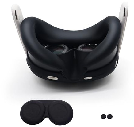 AIPINQI Accessoires pour Meta Quest 3, 3 en 1 Coque de protection VR en silicone pour Oculus Quest 3, résistant à la transpiration, lavable, résistant à la lumière, anti-fuite, coussin de visage,