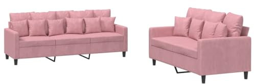 vidaXL Sofagarnitur 2-TLG., Sessel Couch mit Kissen, Sofa Wohnzimmersofa mit Armlehnen, Couchgarnitur Designsofa Sitzmöbel Polstermöbel, Rosa Samt