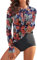 WOWENY Damen Schwimmshirt Langarm 1/4 Zip badeshirt Rashguard Sonnenschutz Swimsuits Bademode surf Shirt Strand Swimming Vest,PB,L