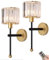 Non Hardwired Wall Sconces Battery Operated Wall Lights set of 2, Wireless Glass Wall Lighting Fixture with Remote & Rechargeable Bulbs, No Wires Lamp for Living Room Bedroom Bathroom Porch Corridor (