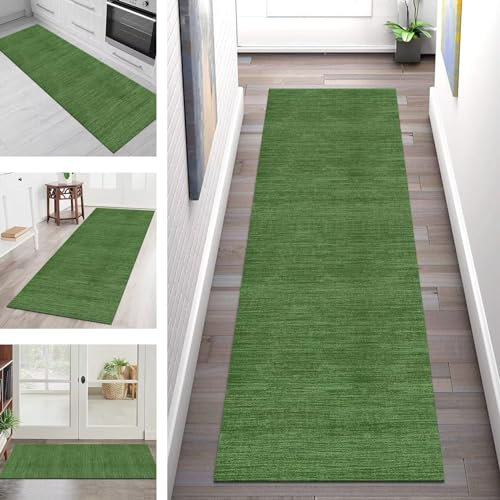 Teppich Läufer Küche Flur Korridor Teppichläufer Rutschfest Waschbar Lang Küchenteppich Meterware Flurteppich Küchenläufer Dunkelgrün 3D 60X180CM Teppichmatten Dauerhaft Schlafzimmer Wohnzimmer