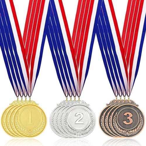 SRTSTR 12 Stück Medaillen Kinder Gold Silber Bronze Medaillen Kinder Metall Medaillen Kindergeburtstag Metall mit Band Siegermedaillen Gewinner Medaillen für Kinder Sport Wettbewerbe Auszeichnungen