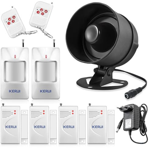 Kit Alarme Maison sans Fil 115dB - Système de Sécurité Complet avec Sirène, 4 Détecteurs Ouverture Porte/Fenêtre,2 Télécommandes, 2 Capteurs de Mouvement, Idéal pour Garage, Caravane,Appartement