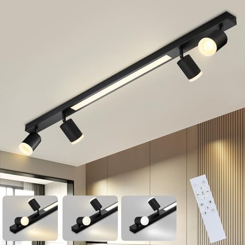 cupgow LED Deckenleuchte Dimmbar Deckenstrahler - Küchenlampe 4 Flammig Schwarz 38W mit Fernbediennung 3000K-6500K Deckenspots Schwenkbar 350° Modern für Wohnzimmer Schlafzimmer Küche Büro