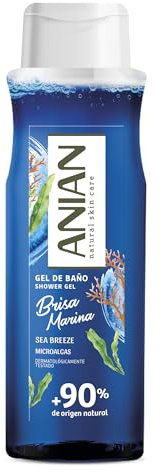 ANIAN - Gel de Baño Brisa Marina, 750 ml, con Extracto de Microalgas, Aroma Fresco y Oceánico, para Todo Tipo de Piel, +90% Ingredientes de Origen Natural, Apto para Veganos