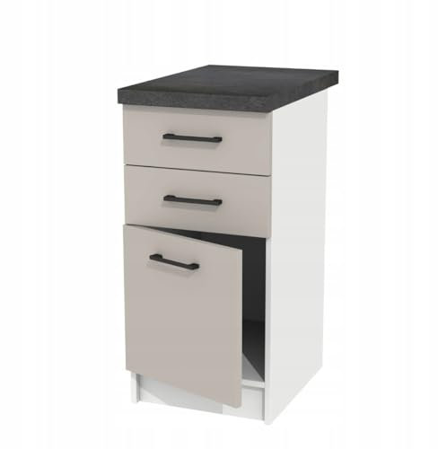 Unterschrank mit Arbeitsplatte und Schubladen 40 cm - hohe Qualität - zum Selbstaufbau - ideal für den Einbau von Backöfen (Kaschmir/Arbeitsplatte District Dark)