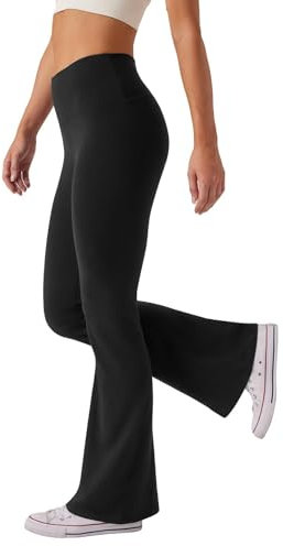Glacspyg Damen Hose High Waist Schlaghose Bootcut Flared Yogahose Bauchtraining Elastische Freizeit Laufhose Schwarz L