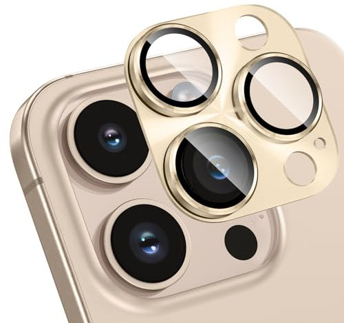 HWeggo for iPhone 16 Pro/iPhone 16 Pro Max Camera Lens Protector 9H Tempered Glass Camera Cover All-in-one Aluminum Alloy Metal Anti-Scratch Case Friendly,Gold