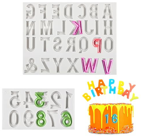 2 pcs Silicone Chocolate Moulds Letters and Numbers (2 cm) for Fondant, Cake, Candy and DIY Crafts Includes 0-9 and A-Z Resin Moulds for Birthday Celebrations