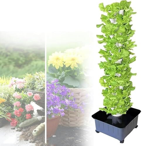 GLFNB GFF Tour hydroponique à 15 Niveaux et 45 Trous, système de Plantation aquaponique, kit de Plantation aéroponique de Tour de Jardin pour Herbes, Fruits et légumes avec Pompe d'hydratation, ad