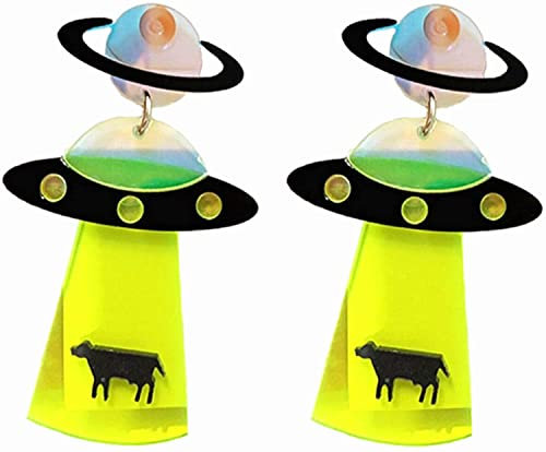 PULABO Acryl UFO Raumschiff Alien Ohrringe Party Schmuck Zubehör Geschenk für Frauen Teenager Mädchen Geburtstag Weihnachten Freunde Geschenk bequem