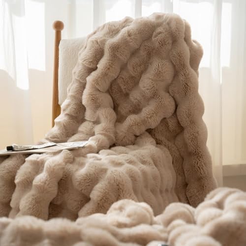 kuscheldecke Kaninchen plüsch felldecke Bubble Decke 670GSM 180 * 200cm kuscheldecke flauschig dick Kuschelige Flauschige kunstfelldecke,Cozy warme Decke für Bett Sofa Wohnzimmer