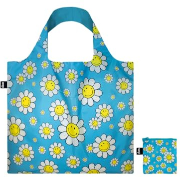 LOQI Smiley Flowers Aquarius Recycled Small Bag, Aqua Blue, Contemporary
