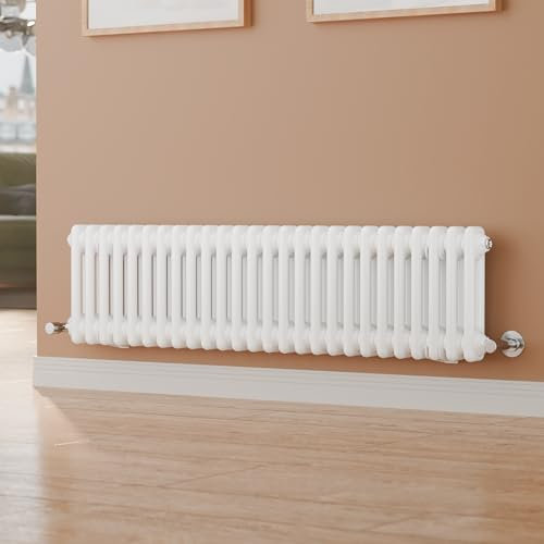 S'AFIELINA Column Radiator 300x1190mm Horizontal Tranditional Cast Iron Style Designer Radiator Double 2 Column Flat Panel Central Heating Bathroom Radiator, White