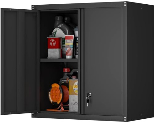 STEELIST Wandschrank aus Stahl, Hängeschrank aus Metall zur Werkzeugaufbewahrung in der Garage, Wandmontage für Garage, Waschküche und Vorratsraum, Schwarz