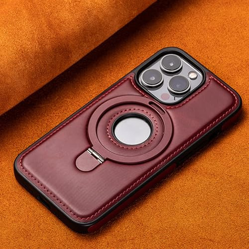 Leonaw Full-Coverage Shockproof Leather Magnetic Stand Case, Leonaw Leather Phone Case, Luxury Premium Faux Leather Invisible Ring Stand Magnetic Phone Case for iPhone 15 (for iPhone15Pro,Red)