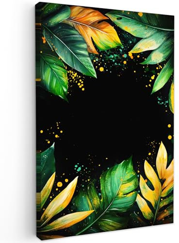 MuchoWow© Impression sur Toile Photo Peinture 80x120 cm Tableau Decoration Murale Chambre Salon Maison Deco Cuisine Feuilles - Vert - Jaune - Peinture - Jungle