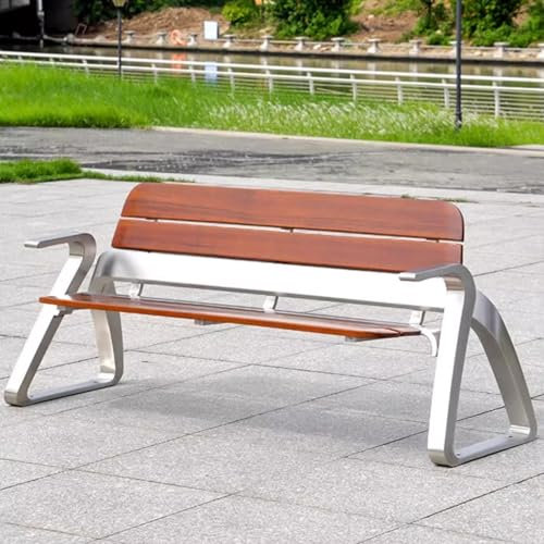 HARELA Metallbank, Gartenbank Aus Edelstahl, Terrassen-Parkbank Mit Armlehnen Und Rückenlehnen, Parkbank Holzbank Im Freien, Gartenmöbel, Terrassenmöbel, Wetterfeste Bank