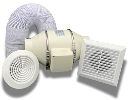 AirTech-UK FlowMax Turbo Inline Bathroom Extractor Fan Kit – 4-inch (100mm) Duct Opening – High Power - Silent Extractor Fan for Bathroom – 1 Speed – Loft Ceiling Mounted