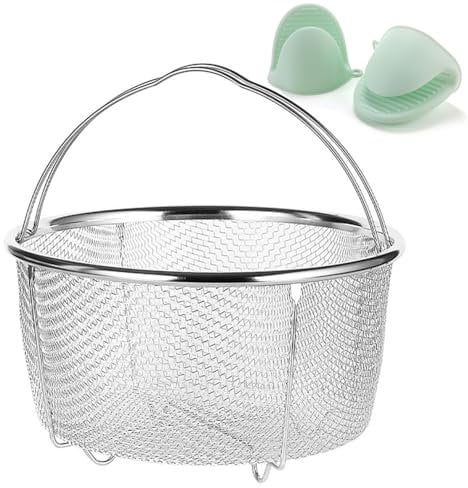 Stainless Steel Steamer Basket for Instant Pot Accessories 6&8quart, Heavy-Duty Pressure Cooker with Silicone Handle Vegetable Steamer Insert, Egg Basket, Pasta Strainer,Silver