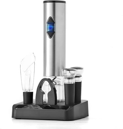 Abridor de botellas de vino eléctrico, sacacorchos eléctrico con cortador de papel de aluminio, vertedor de vino, tapón de vino, funciona a batería, regalo for el Día del Padre de Dauther Son