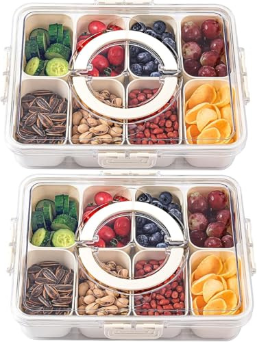 HNNJCK Snackbox mit Fächern 2 Set, Snackschaller mit Deckel und Griff,Tragbar Snackbox Organizer für Süßigkeiten Obst Keksen Dessert Gemüse Nüsse