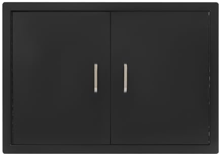TENNIEX Puerta de cocina al aire libre, 30 pulgadas de ancho x 20 pulgadas de alto, doble puerta vertical, puertas de acceso a barbacoa negras con asa para cocinas interiores y exteriores, islas de