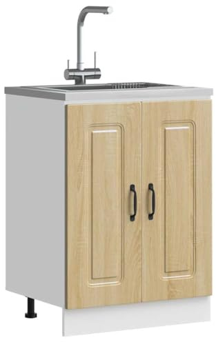 WEMYUFURN Spülenunterschrank Kalmar Sonoma-Eiche Ofenunterschrank mit großem Staufach und verstellbaren Füßen für Küche 60x46x81,5 cm